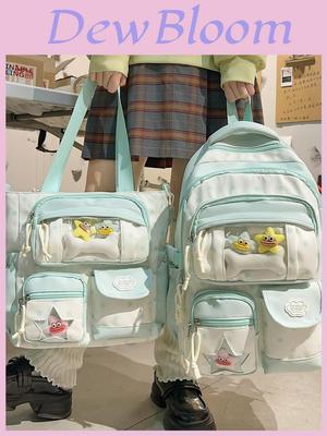Nylon School Backpack For Girls With Polka Dot Pattern And Padded Shoulder Straps For Campus Use