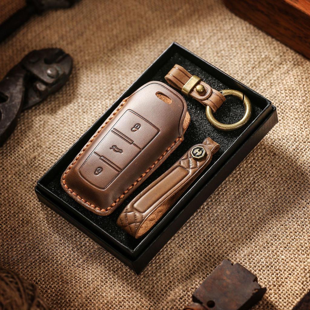 Handmade Retro Leather Key Cover for Volkswagen CC and Magotan