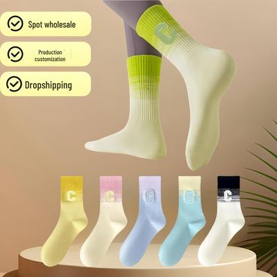 "Women's Gradient Deodorant Cotton Mid-Tube Socks: Spring & Autumn Style, Trendy for Sports & Shark Pants"