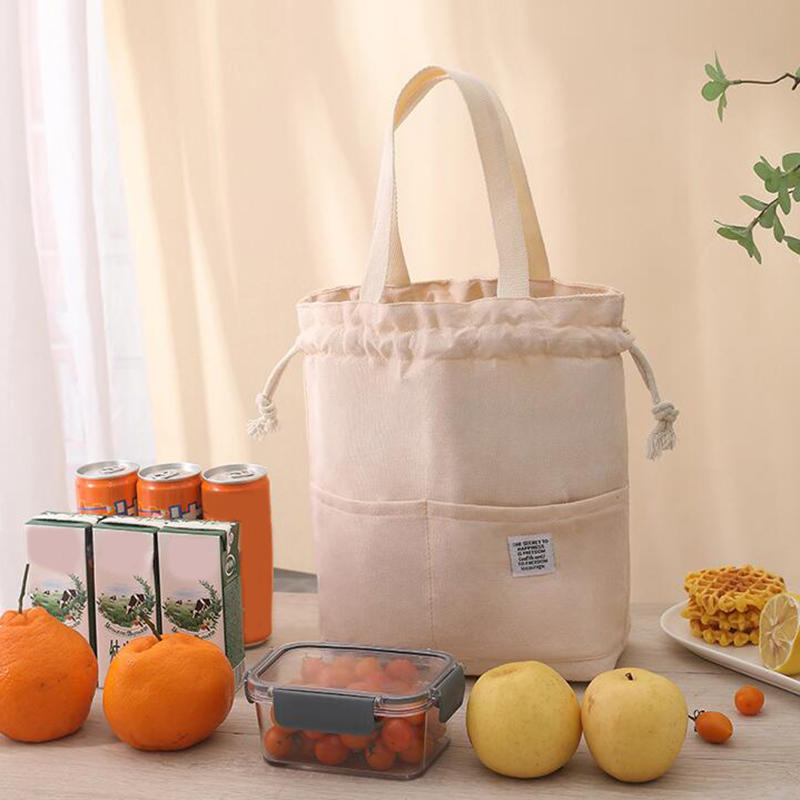 1/3Pcs Drawstring Canvas Insulated Lunch Bag Aluminium Foil Thermal Bento Box Tote Cooler Handbags For Office Outdoor Picnic New