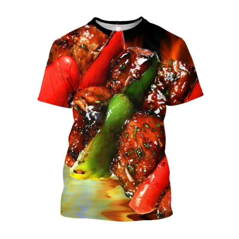 Fashion Fun Food graphic t shirts Summer New Barbecue Burger Pattern Tees Personality