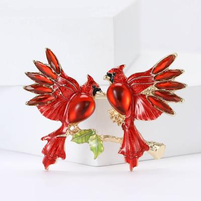 Fashion Alloy Rhinestones Pair Of Red Bird Brooch Versatile Women'S Clothing Corsage Ornament Pin