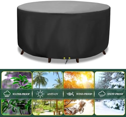 Funshot Round Patio Furniture Cover 420D Oxford Waterproof UV Resistant Outdoor Table Cover Ø160x70cm