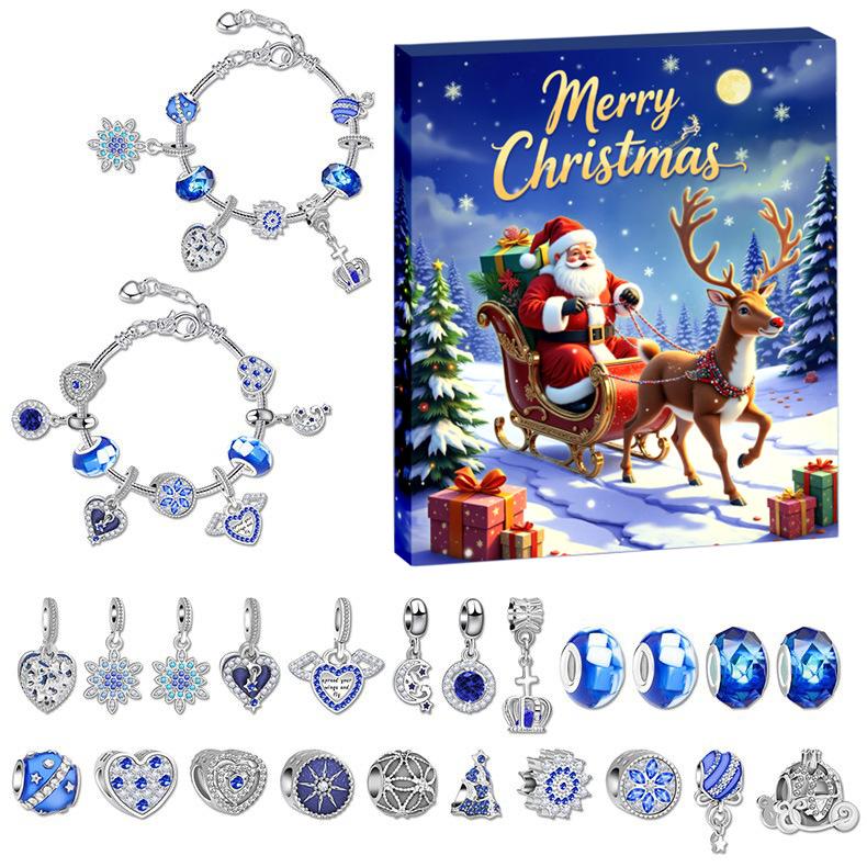 24pcs Christmas Advent Calendar Bracelet Set Christmas Countdown Advent Calendar Charm Bracelets 24 Days DIY Xmas Bracelets Set