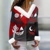 Women's Casual Long Sleeve V-Neck Halloween Print Top with Collar for Fall