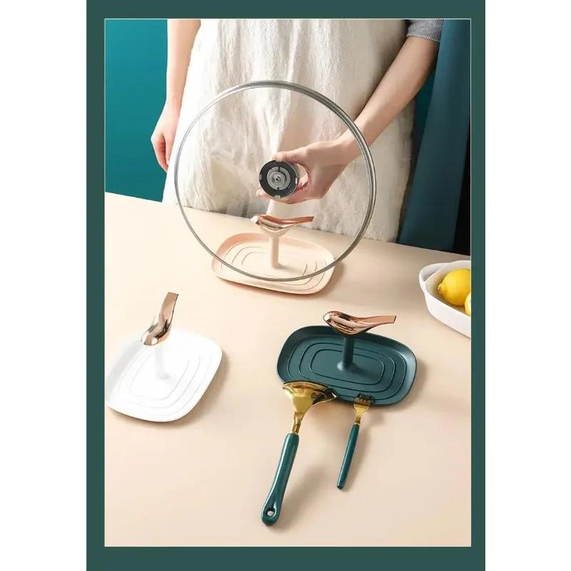 Pan Lid Holder Supports Spoons Pot Cover Rests Spatula Stand For Kitchen Convenience Utensils Tools Accessories Organizer