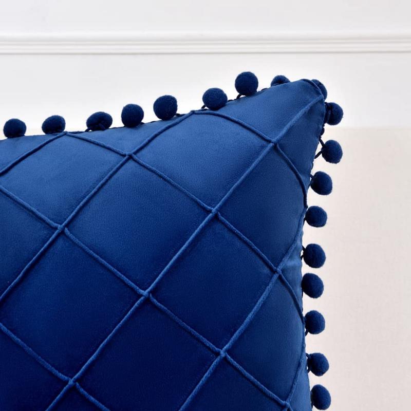 30X50Cm 45X45Cm PomPoms Velvet Throw Pillow Cases For Farmhouse Home Decor Cozy Soft Blue Cushion Covers Couch Pillowcase