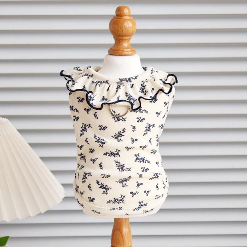 Floral Dog Dress Ruffle Cute Soft Dog Clothes Pet Top Fashion Puppy Tutu Skirt Lace Cat Vest Summer Pet Pullovers Poodle Costume