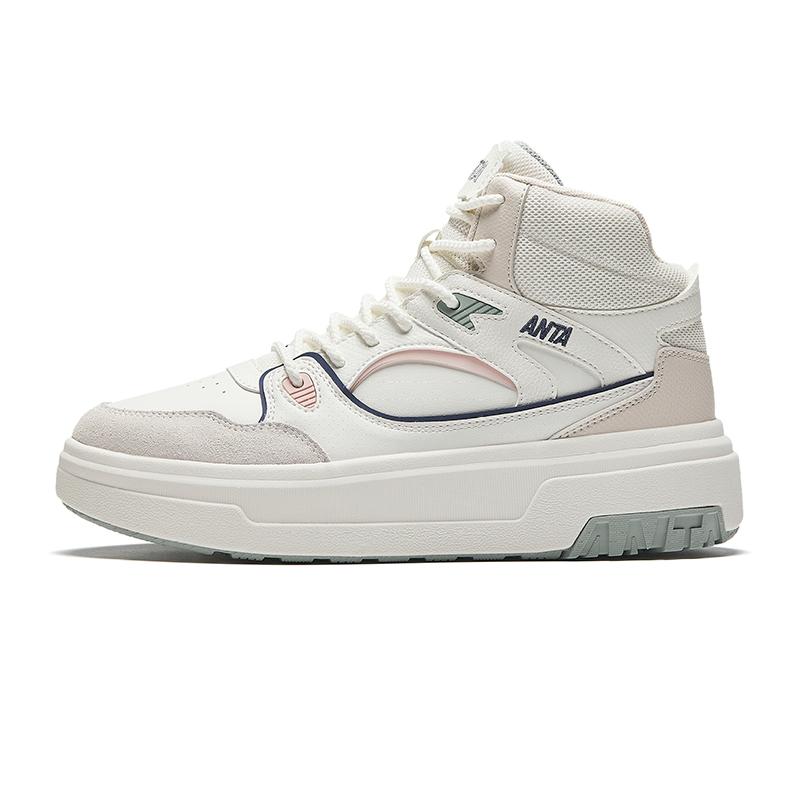 

Anta Muffin Versatile Trendy Casual Slip-Resistant Durable Mid-Top Skate Shoes Women Sneakers White Gray Pink 922448082-3 36.5