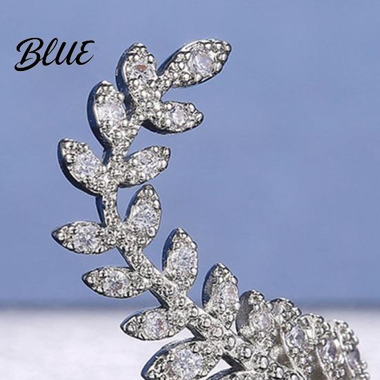 Finger Ring Women Ring Adjustable Olive Branch Design Leaf Micro-Setting