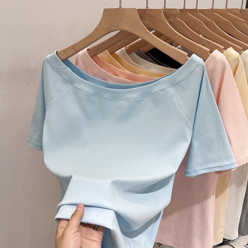 Slant Shoulder Long Sleeve Women's Clothing Style Interior Wide Truffle Shoulder Base Autumn Winter Shirt