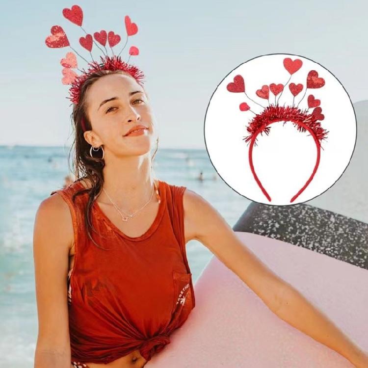 Carnivals Headband Party Hair Holder with Tinsel Heart Rose Red/ Red for Woman