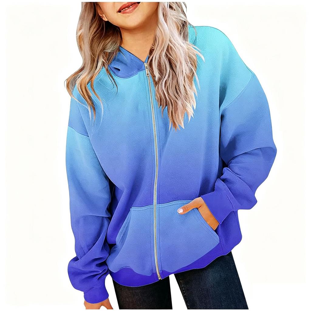 Kids Hooded Zip-Up Jacket with Gradient Print Long Sleeve Sweatshirt for Boys and Girls