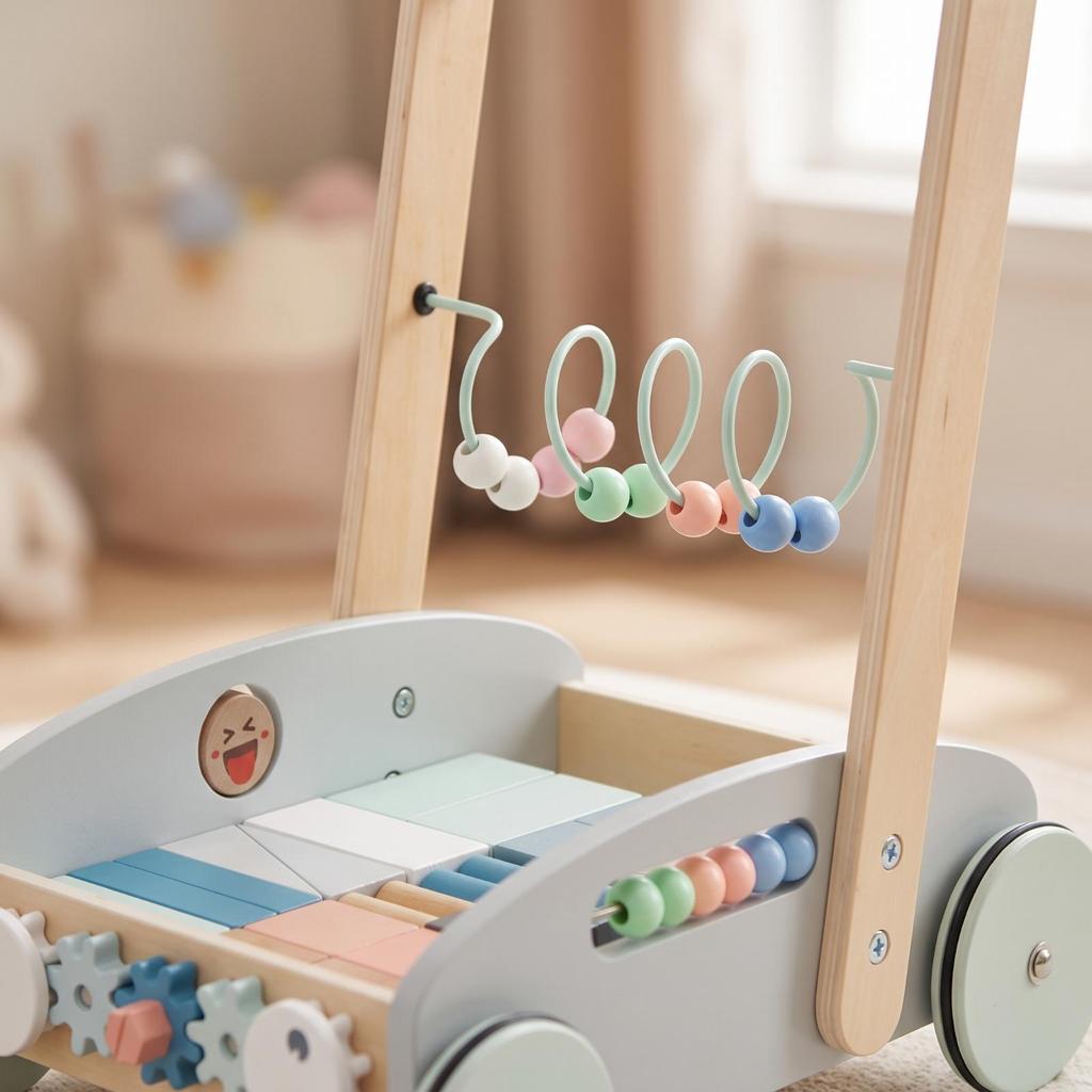 Push Cart Toy with Blocks Sensory Wooden Infant Child-Led for Playroom