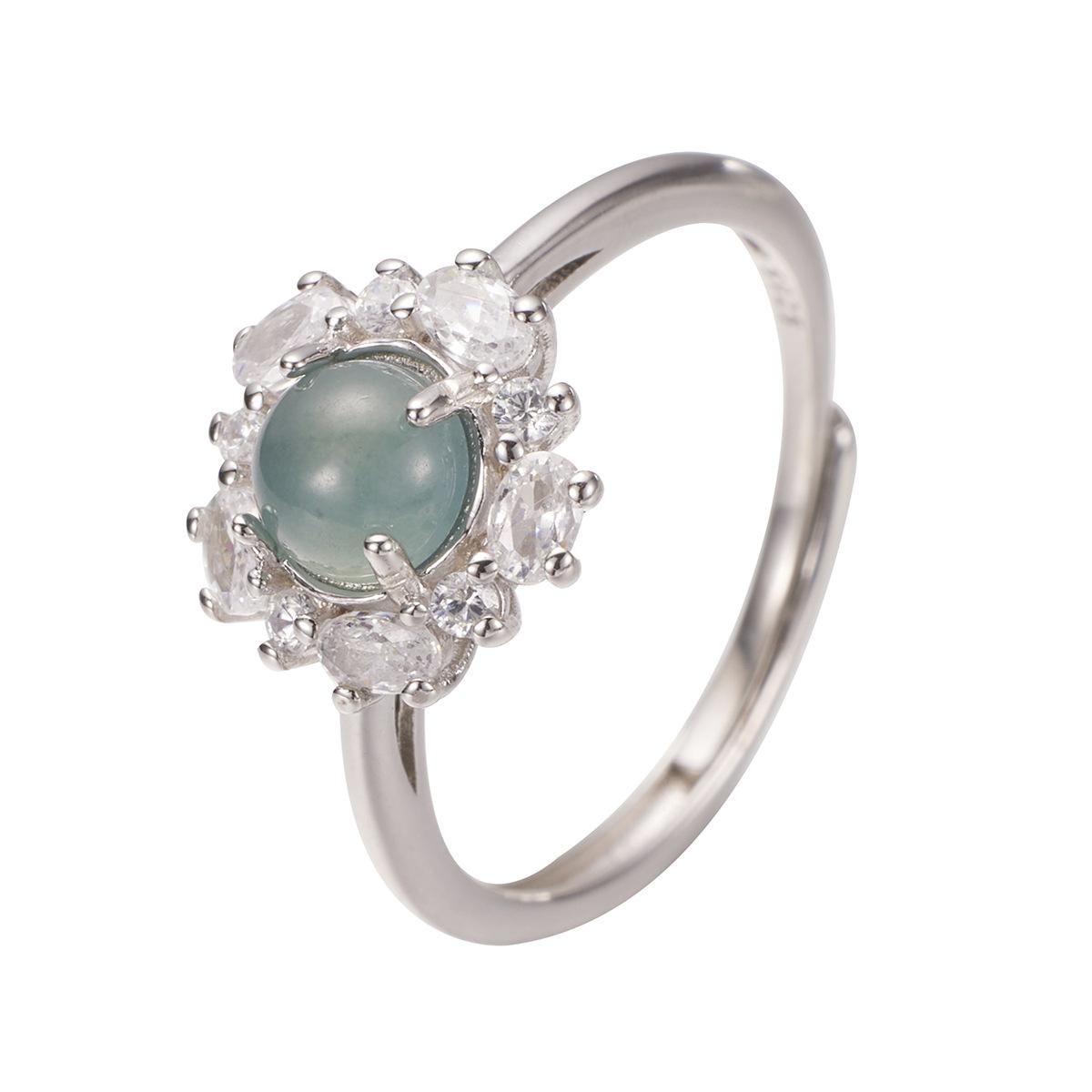 

S925 серебро инкрустированное натуральным жадеитом кольцо женское открытое ювелирное изделие легкое роскошное высококачественное среднее кольцо ювелирное изделие мода adjustable opening белого золота