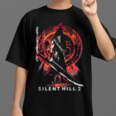 Vintage 90s Bootleg Style Pyramid Head Tee Retro Horror Gamer Shirt Silent Hill 2 TShirt AllSeason Mens TShirt Black Tee