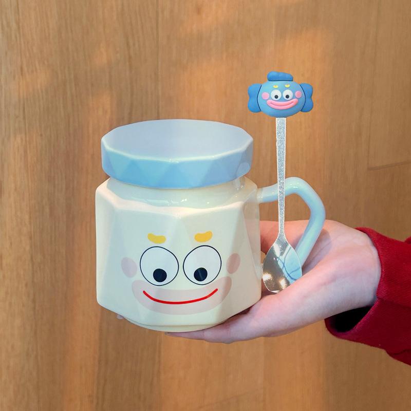 Birthday Gift Cute Clown Ceramic Water Cup Funny Couple Mug with Lid Spoon Office Coffee Milk Cup