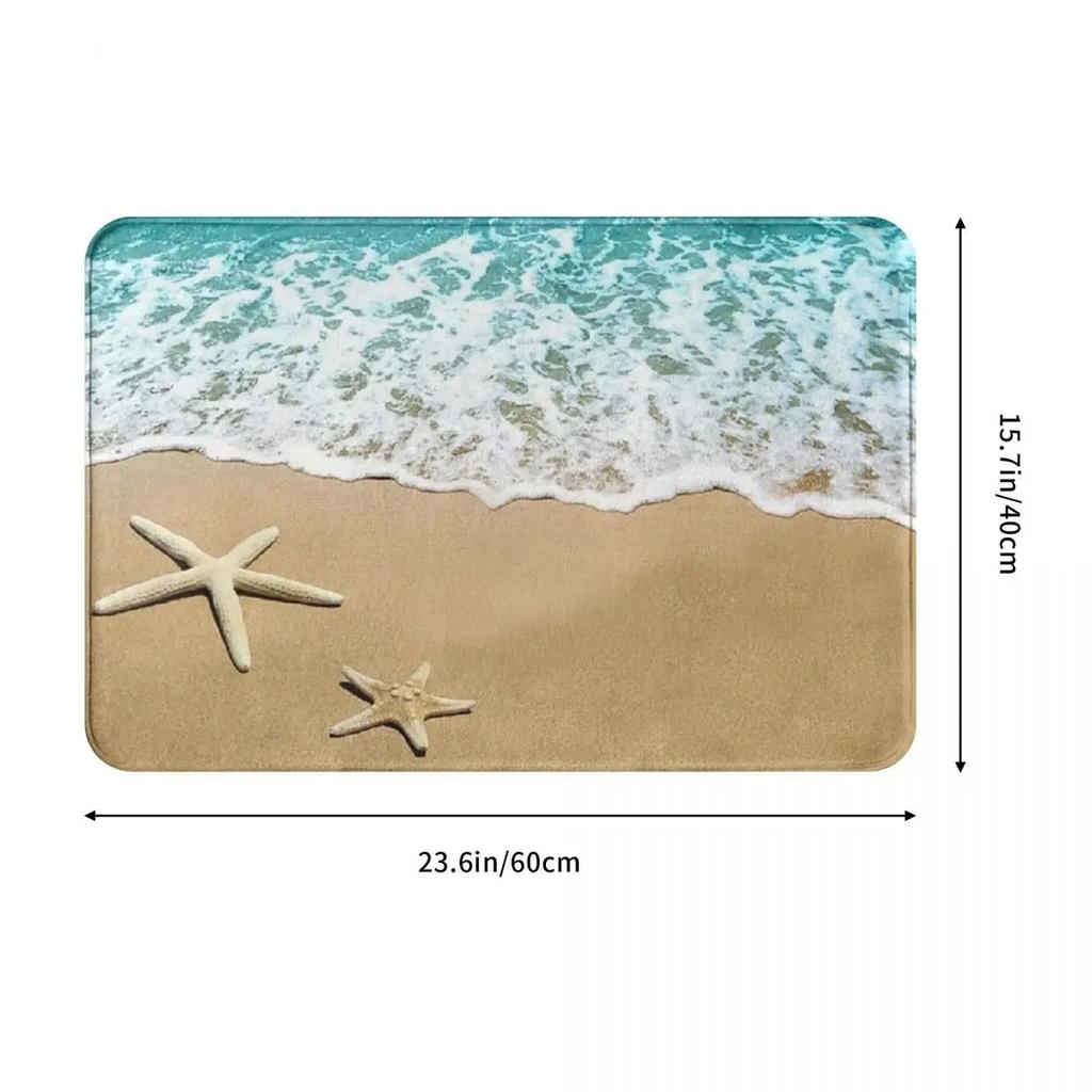 Ocean Beach Starfish Scenery Welcome Entrance Doormat Decor Kitchen Hallway Balcony Long Rug Bathroom Anti-slip flannel Foot Pad