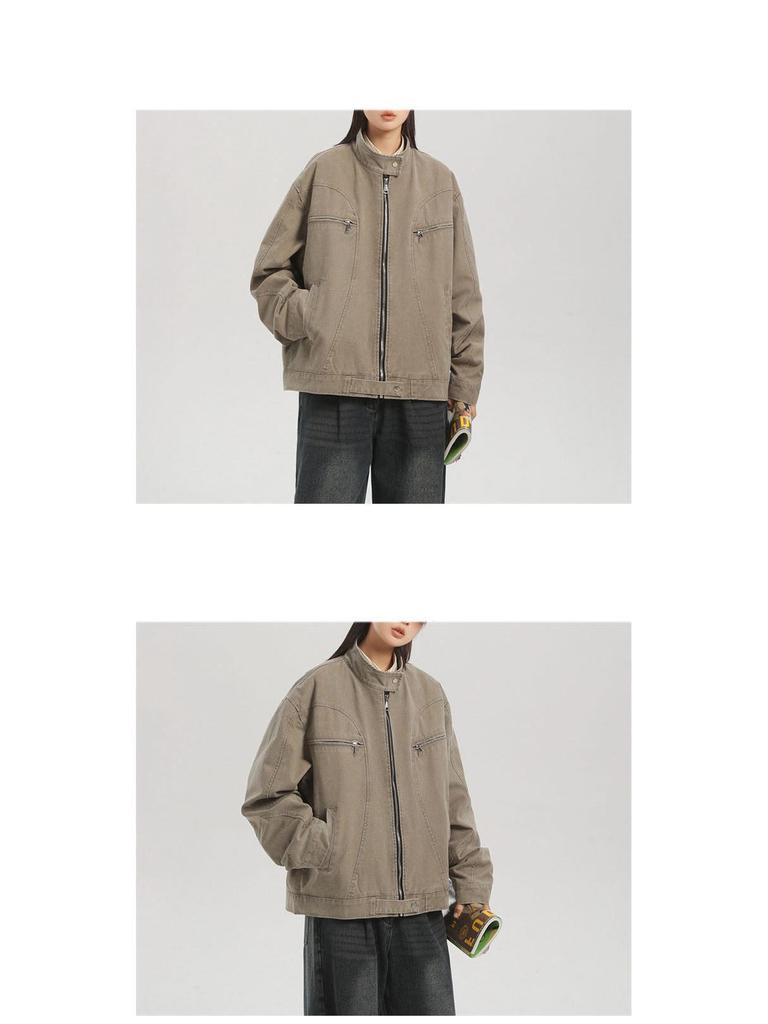 Trendige Retro Unisex Jeansjacke mit Stehkragen - Lässige Herbst-Arbeitskleidung