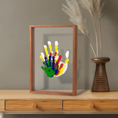 Familien-Handabdruck-Bilderrahmen-Set zum Selbermachen, handgefertigt, für Neugeborene, Baby, Eltern, Handabdruck, Fußabdruck, Andenken, durchsichtiger Holzrahmen, Schreibtisch-Dekoration, Geschenk