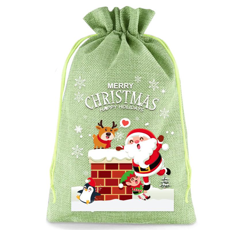 8pcs Christmas Linen Drawstring Bags for Children Christmas Apple Bags Christmas Eve Drawstring Gift Bags