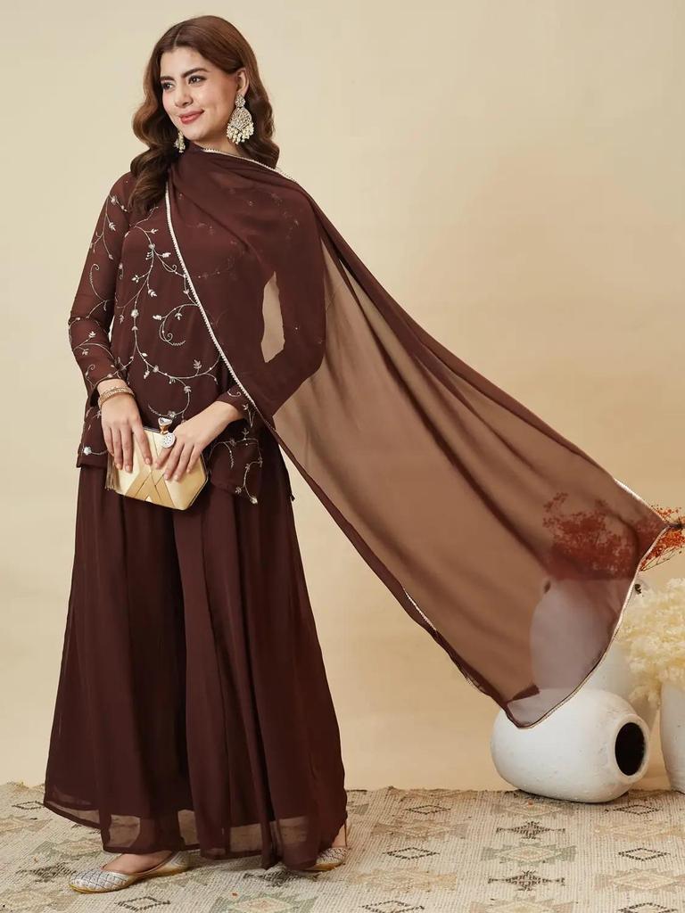 Women Designer Party Wear Georgette Kurta Palazzo Dupatta Set Indian Bollywood Wear Dress