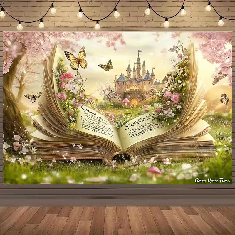 2D Fairy Tale Book Castle Backdrop Magic Forest Photography Background