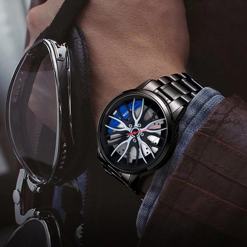 Orologio da Uomo UTHAI H12 Movimento Automatico Design Ruota d'Auto Orologio Non Meccanico Quarzo Cinturino in Acciaio Orologio da Uomo alla Moda