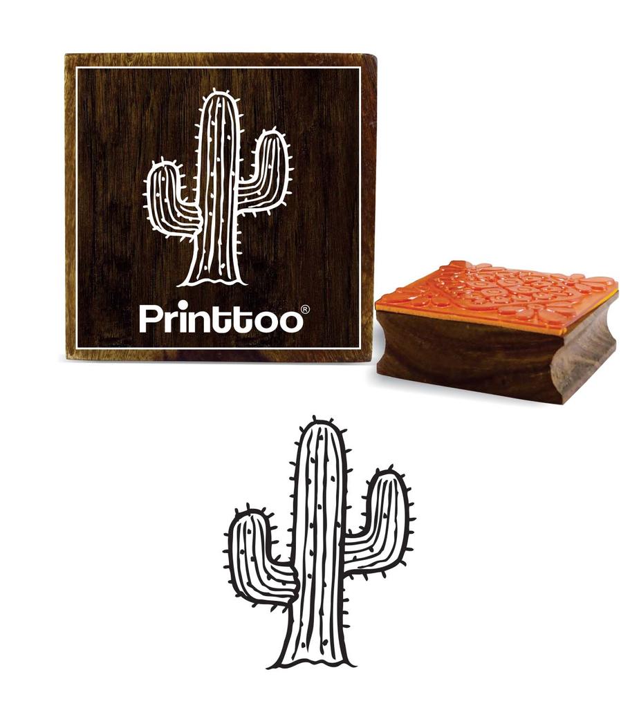 Printtoo Cartoon Cactus Tree Pattern Square Wooden Rubber Stamp Craft Diary Card-2 x 2