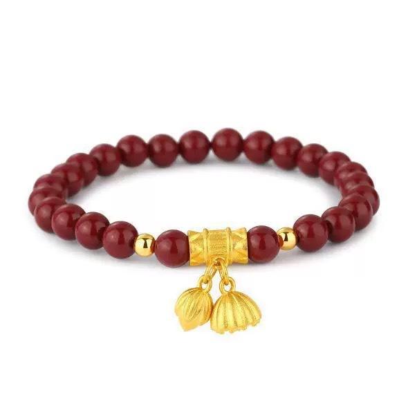 6/8mm Purple Cinnabar & Jade Bead Bracelet, Chinese Style Travel Gift