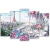 Five Piece Picture Canvas Print Paris Eiffel Tower - Landscape - Pastel
