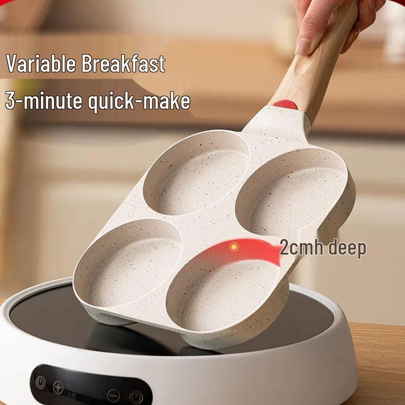 Non-Stick Deep Maifan Stone Pancake Frying Pan with Four-Hole Design for Easy Breakfast Cooking