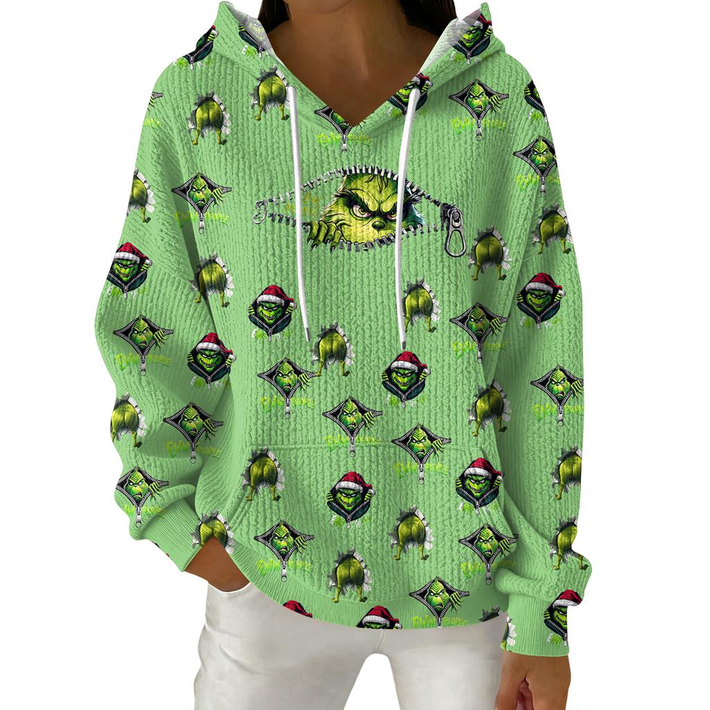 Women's Fashion Casual Christmas Print Pullover Long-Sleeve Hooded Sweatshirt