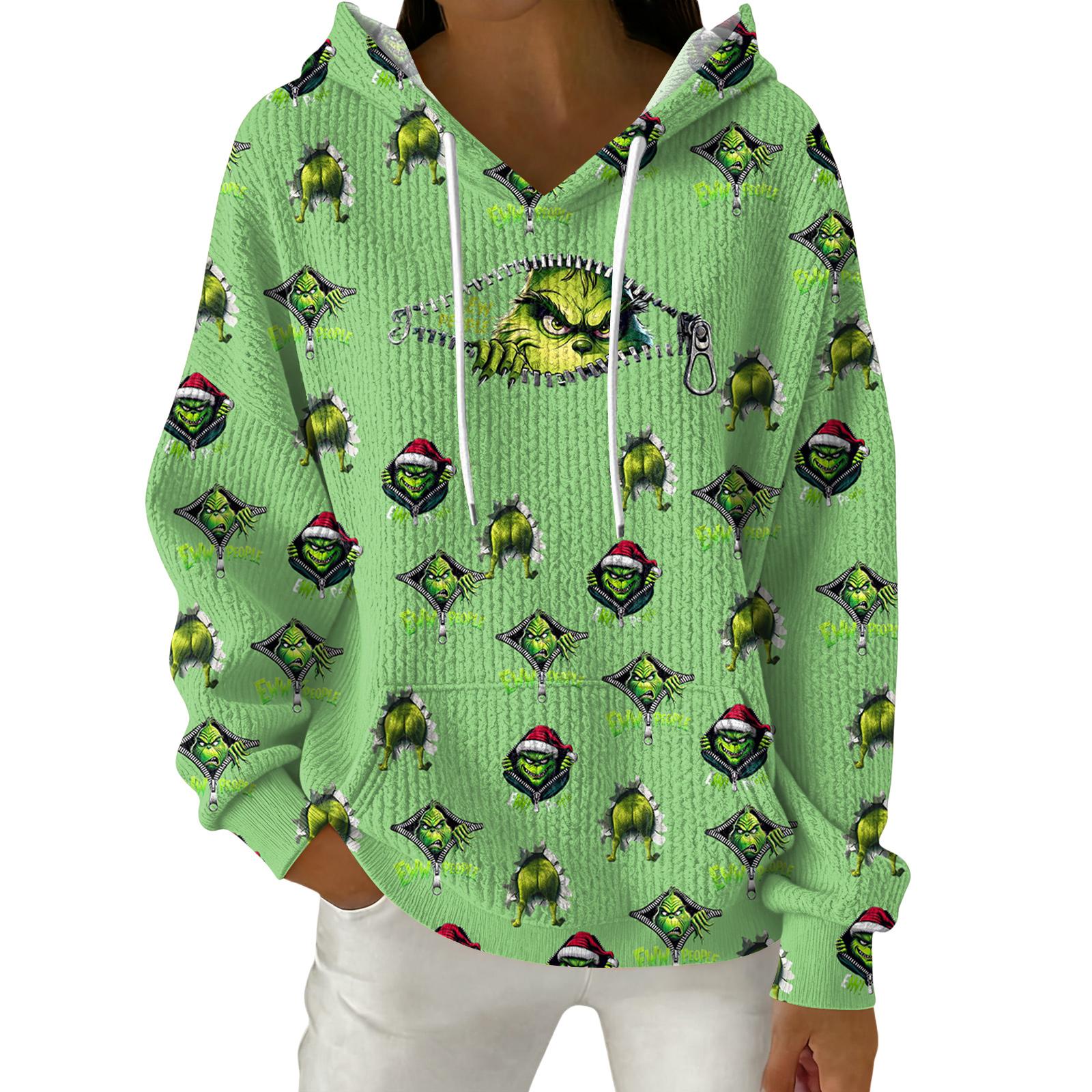 

Women s Fashion Casual Christmas Print Pullover Long-Sleeve Hooded Sweatshirt L