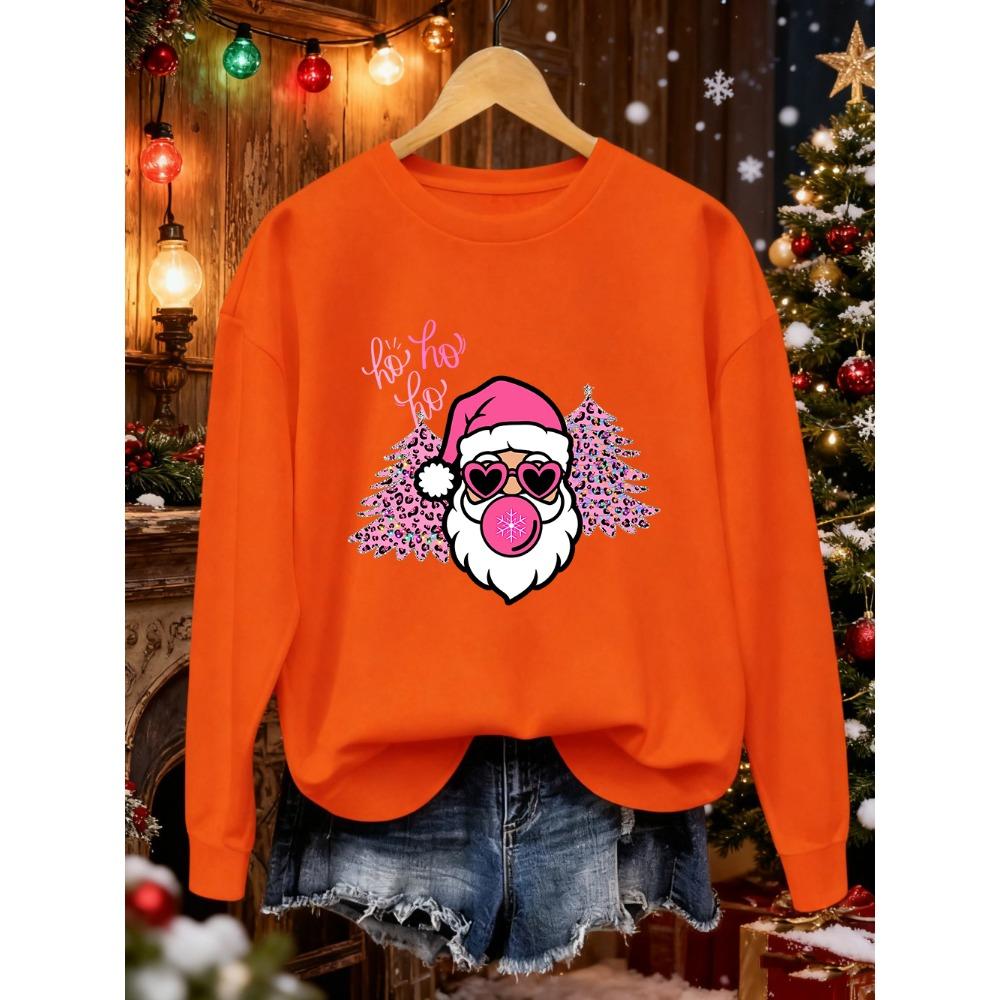 Merry Christmas Tree Santa Claus Prints Sweatshirt Women Loose Soft Hoodie Warm Crewneck Clothes Winter Casual Pullover