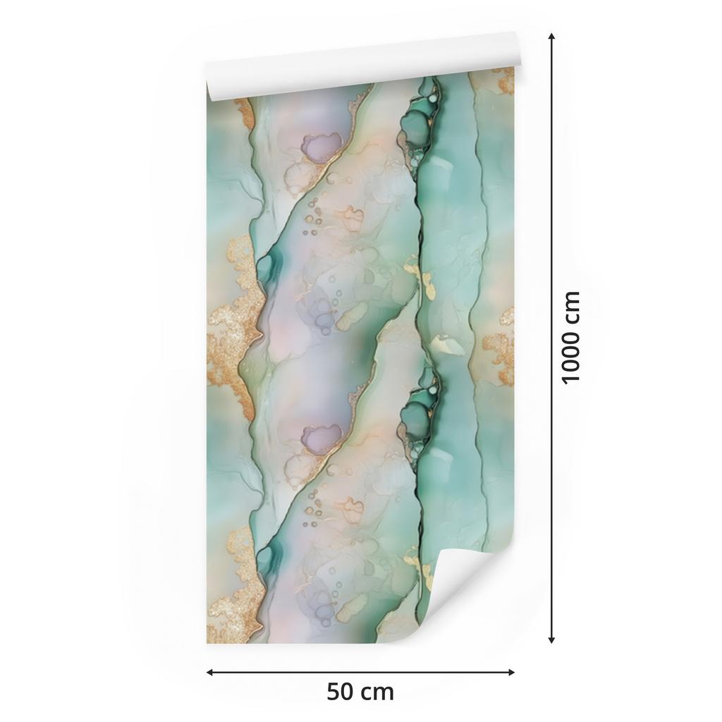Light gray, sea green and beige ink wallpaper for living room and bedroom 50x1000