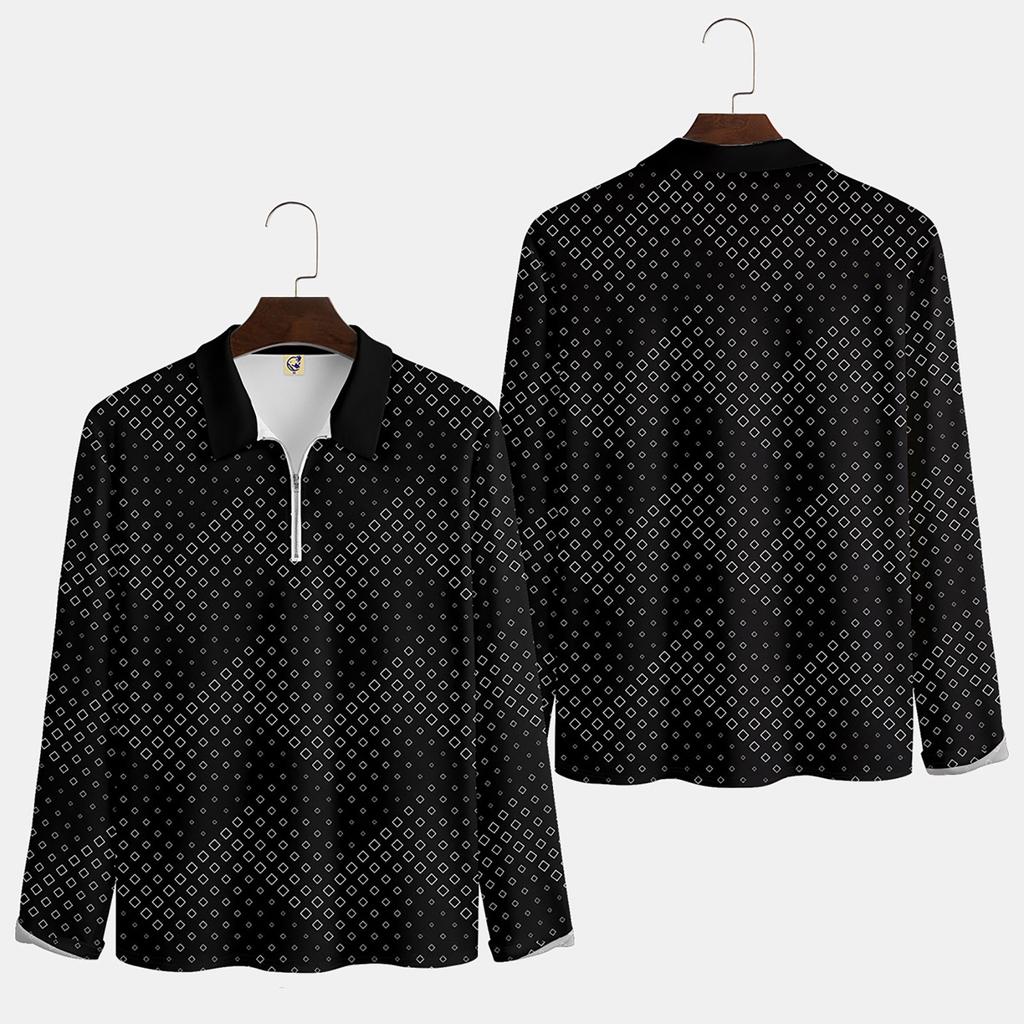 Herren-Revers-Langarm-bedrucktes Freizeit-Oberteil, lockeres Sport-Revers-Hemd