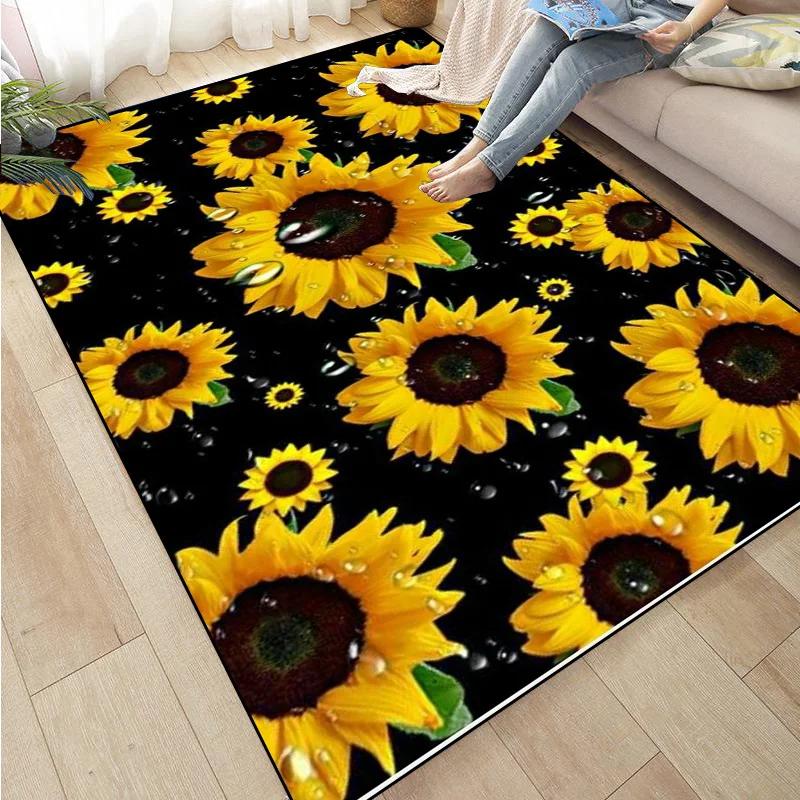 Rose Sunflower Daisy Peach Blossom Carpet Mat Colorful Flower Area Decorative Rugs for Room