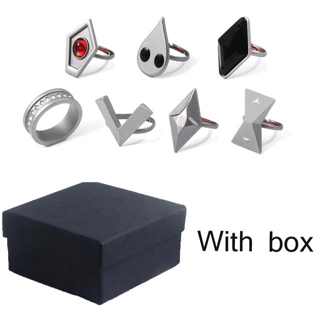 Neues 7-teiliges/Set Anime Genshin Impact Hu Tao Cosplay Ringe Verstellbarer Metall Neun Säulen der geheimen Reue Ring Requisiten Schmuck