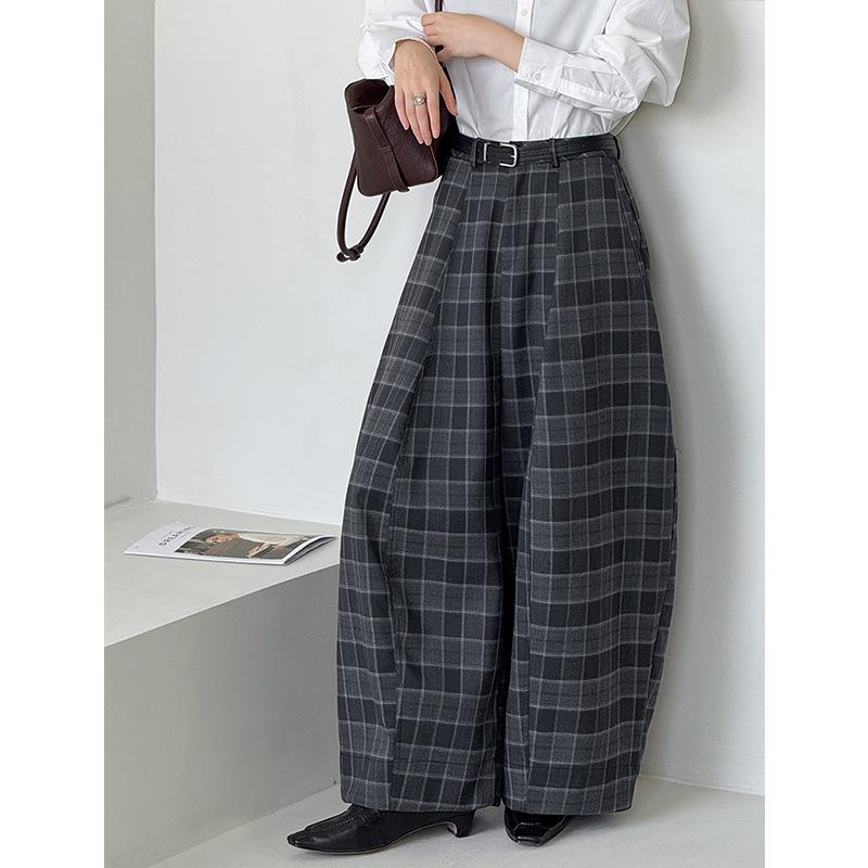 Orange Zhi Women's Plaid High Waist Loose Pants - Trendy Casual Autumn Style (H6832)