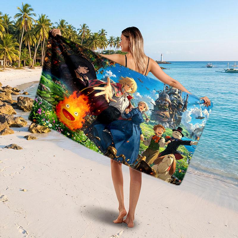Large Beach TowelHowl's Moving Castle Soft Absorbent Towel Beach Bath Home Use