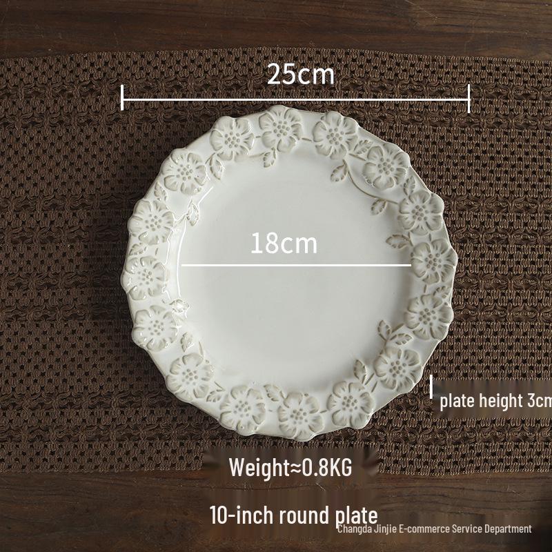Piatto in Ceramica con Pizzo Francese Vintage - Dessert, Pasta, Insalata, Colazione o Piatto Occidentale