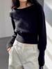 Women's High-Waisted 100% Wool Knit Sweater - Loose Fit, Slimming, Round Neck, Cashmere Base Layer for Autumn & Winter