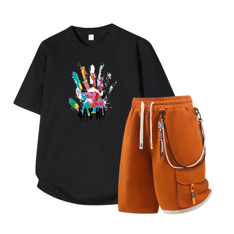 

Dmo Men s Short Sleeved Set Summer Short Sleeved Slim Fit Upper Garment Men s Two-piece Set XL