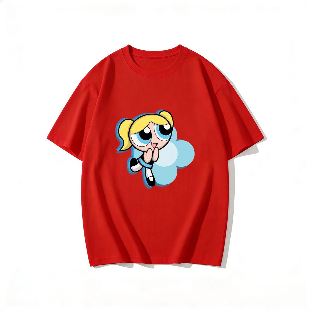 2026 Sommer Niedliche Powerpuff Girls Familien-Matching T-Shirts Cartoon-Druck Baumwoll-T-Shirts Lässige Kurzarm-Oberteile für Kinder und Erwachsene