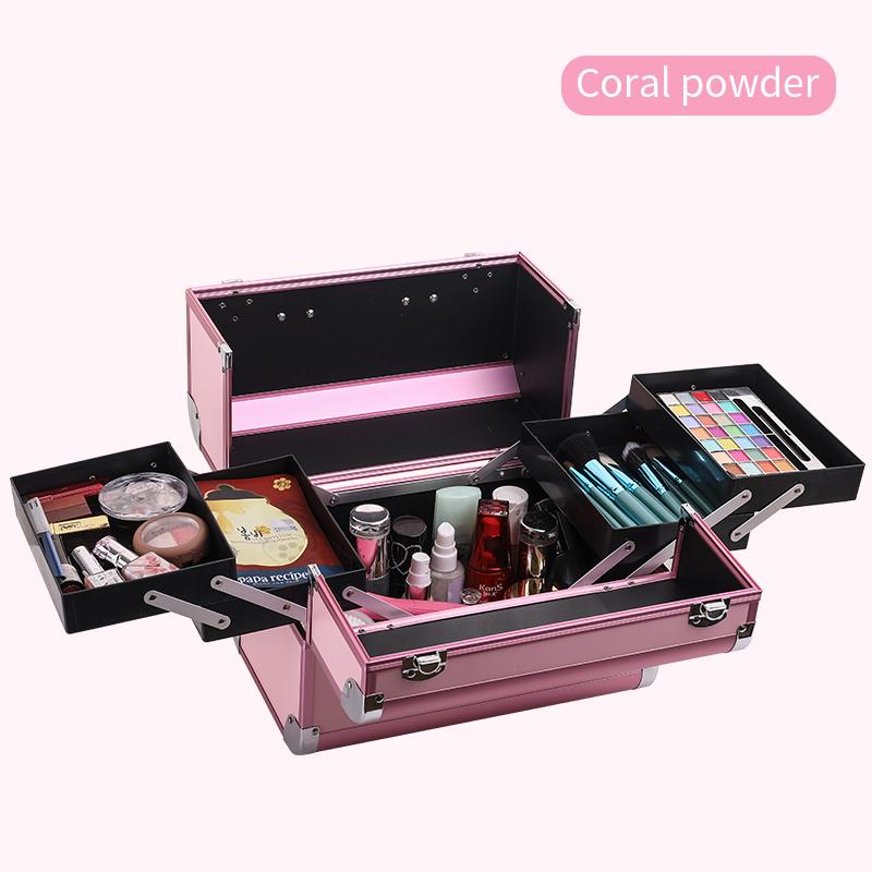 Portable Makeup Case Organizer Cosmetic Box Travel Makeup Storage Case with 4 Trays Lock for Craft Makeup Box