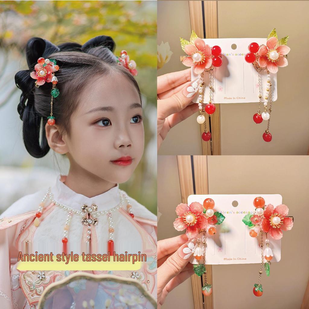 Kids' Classic Hanfu Hair Clip: Fairy Bow Tassel Hairpin for Girls