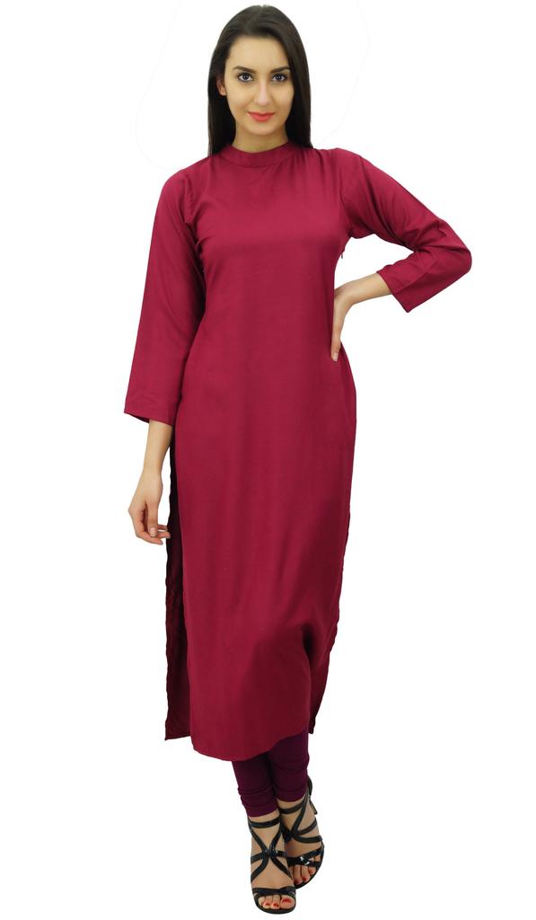 Bimba Women Full Sleeve Straight Kurta Ethnic Rayon Kurti Plain Long Tunic