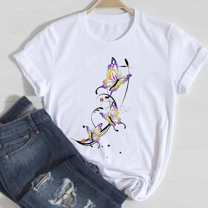 Women T-Shirt Summer Ladies Tops Cute Aesthetic Fashion 90S Print Kawaii Basic Clothing Female Clothes Tees Beautiful Butterfly