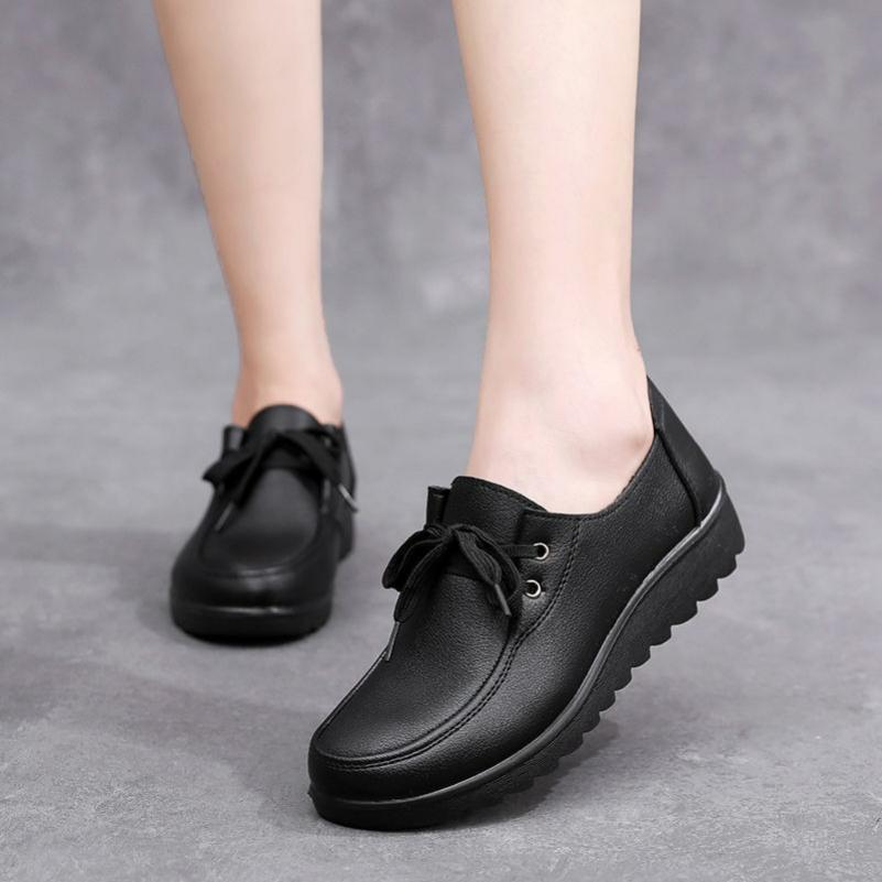 Retro Lace-up Women's Shoes, Comfortable Flat-bottomed Single Shoes, Casual Soft Leather Work Shoes, Autumn and Winter Peas Shoes
